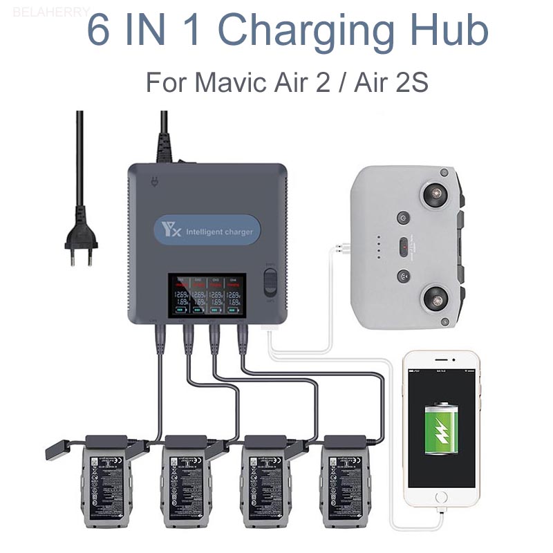 6 in 1 Digital display Battery - Drone Charging Hub ulasan dan harga